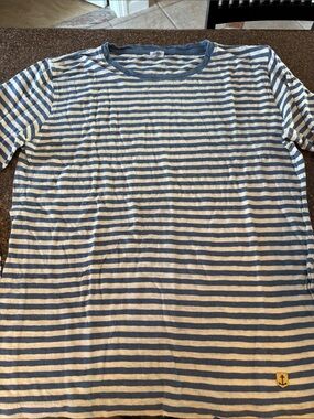 Armor Lux Ladies Blue White Striped Cotton Linen Long Sleeve Tee-L